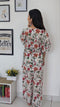 cotton loungewear kaftan top with matching straight pants arya kafjama white with red and green floral print