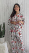 cotton loungewear kaftan top with matching straight pants arya kafjama white with red and green floral print