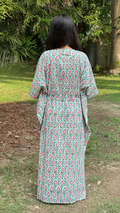 cotton loungewear kaftans that are light and breezy naaz kaftan teal with white/red print