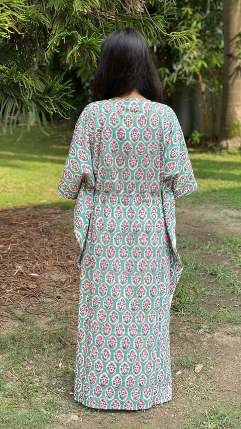 cotton loungewear kaftans that are light and breezy naaz kaftan teal with white/red print