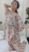 cotton loungewear kaftan top with matching straight pants noor kafjama white with red floral print