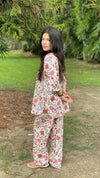cotton loungewear pyjama sets relax in our stylish kurta pyjama white with red and green floral print