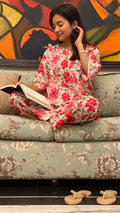 cotton loungewear pyjama sets relax in our stylish kurta pyjama pakeezah pyjama set white with red floral print