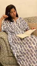 cotton loungewear kaftans that are light and breezy pineapples kaftan white with dark blue print