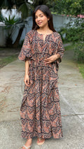 cotton loungewear kaftans that are light and breezy shama kaftan dark brown with print